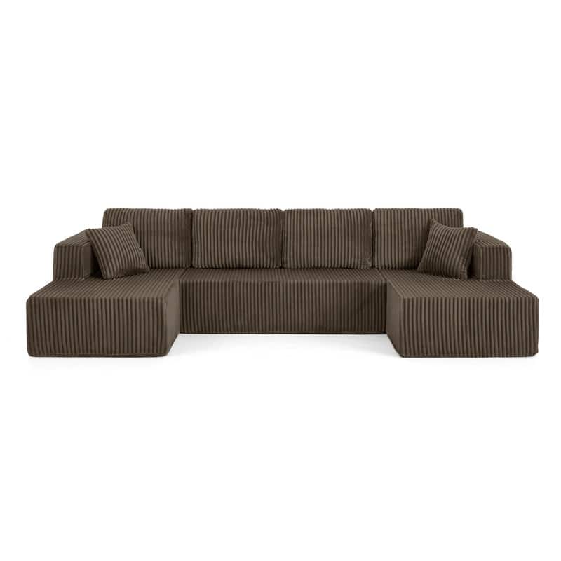 Modular U-Shape Sleeper Sofa, Space-Saving Corduroy Sectional