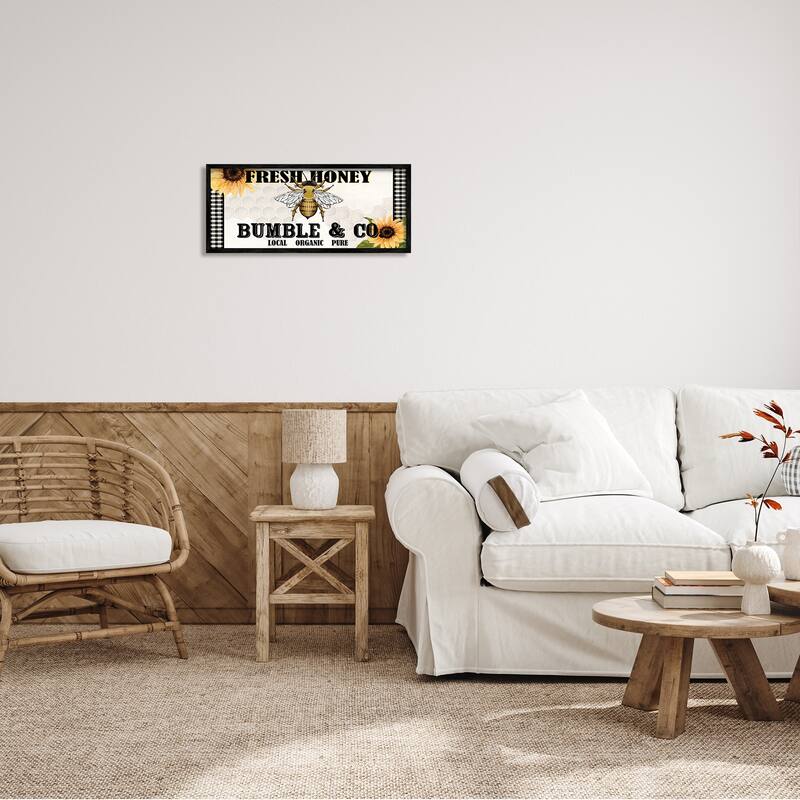 Stupell Fresh Honey Bumble & Co. Advertisement Sunflowers Bee Framed Wall Art - Yellow