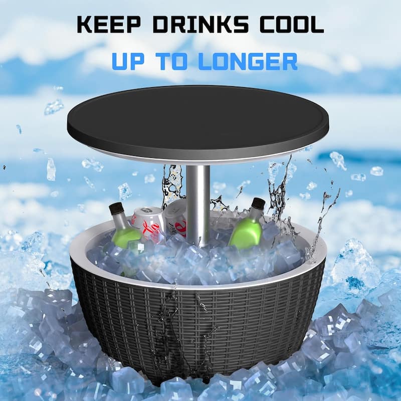 Resin Outdoor Cooler Table Adjustable Ice Cooler Side Table (Black)