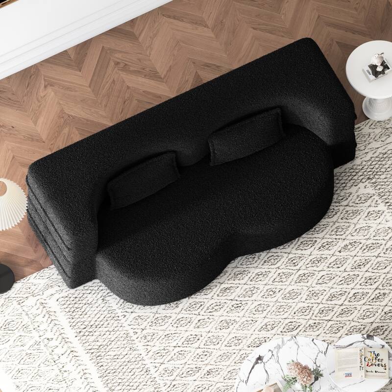 Modern Convertible Teddy Fabric Foam-Filled Sleeper Sofa Bed with 2 Pillows