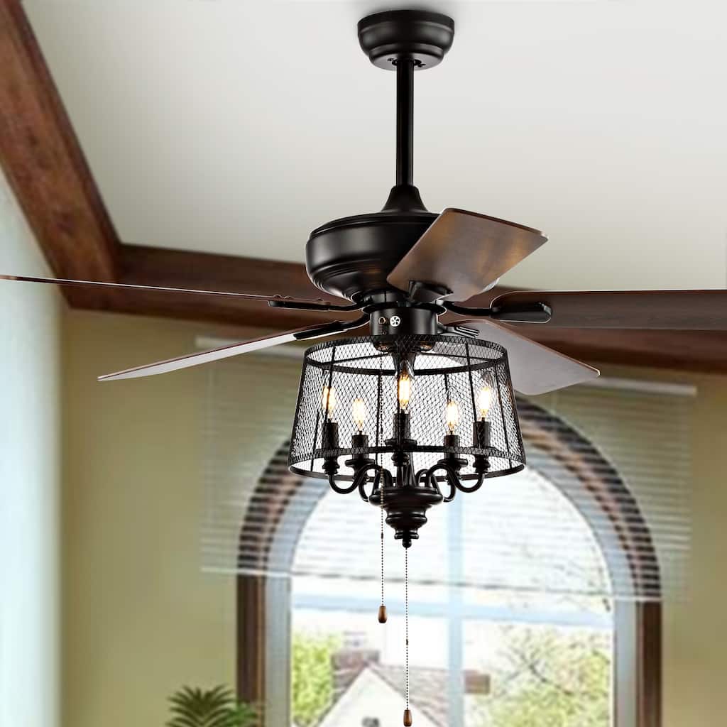 SAFAVIEH Lighting Elba 52-inch Ceiling Fan And Light - 52" W x 52" L x 32" H - Ashwood/Brown - 52Wx52Dx32H