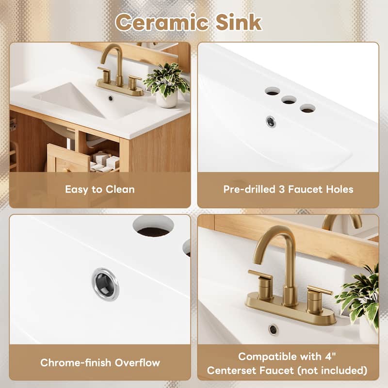 30" Bath Vanity with Sink - 3 Drawers, Door Shelf & Soft-Close Mechanism