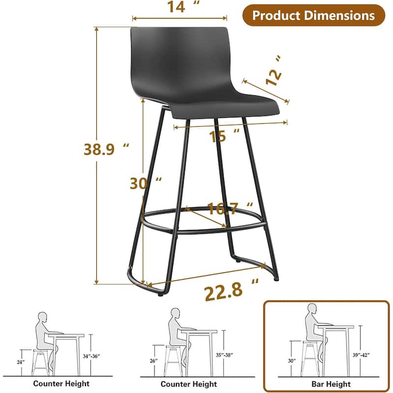 Bar Stools Set of 4 Counter Height Bar Stools Modern Swivel Bar Stools Bar Chairs with Back Plastic