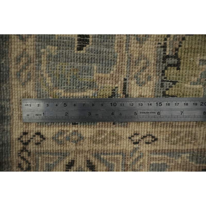 Hand Knotted Oriental 100% Wool Carpet Transitional Floral Greys & Charcoal Oushak Runner Rug - 9' 5'' X 2' 6''