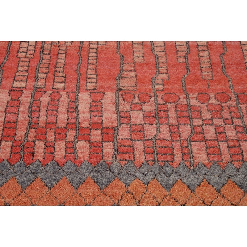Geometric Coral Moroccan Large Oriental Area Rug Handmade Wool Carpet - 11'4" x 18'6"