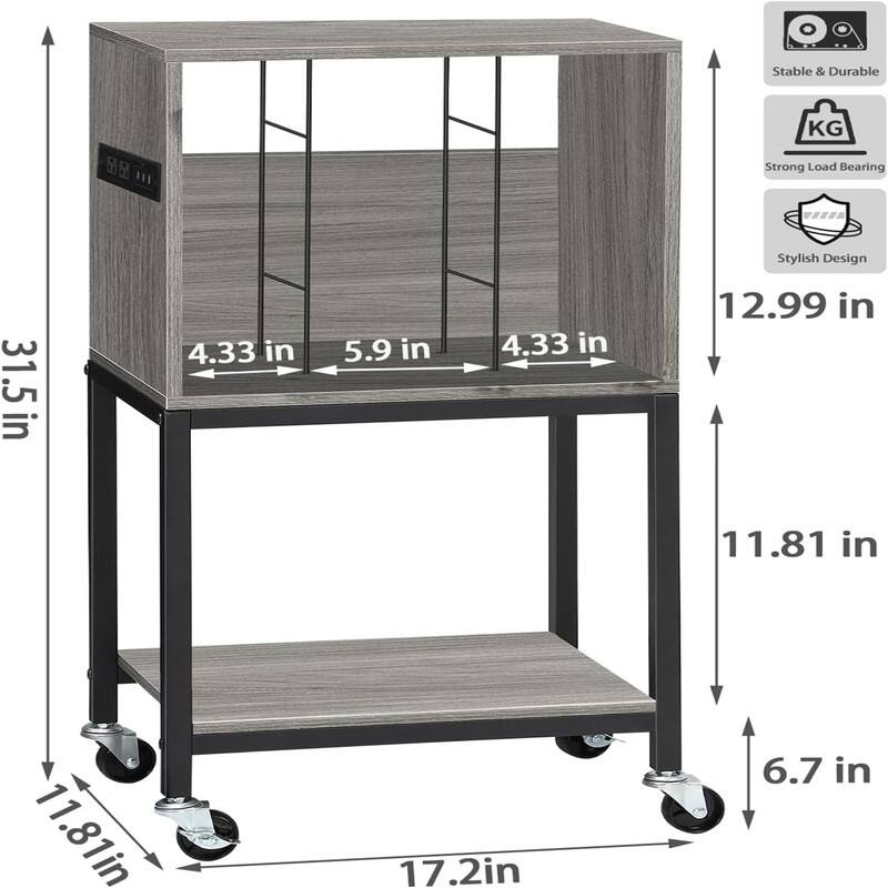 Vinyl Shelf with USB Ports and Outlets Turntable - 17.2 x 24.82 x 11.83