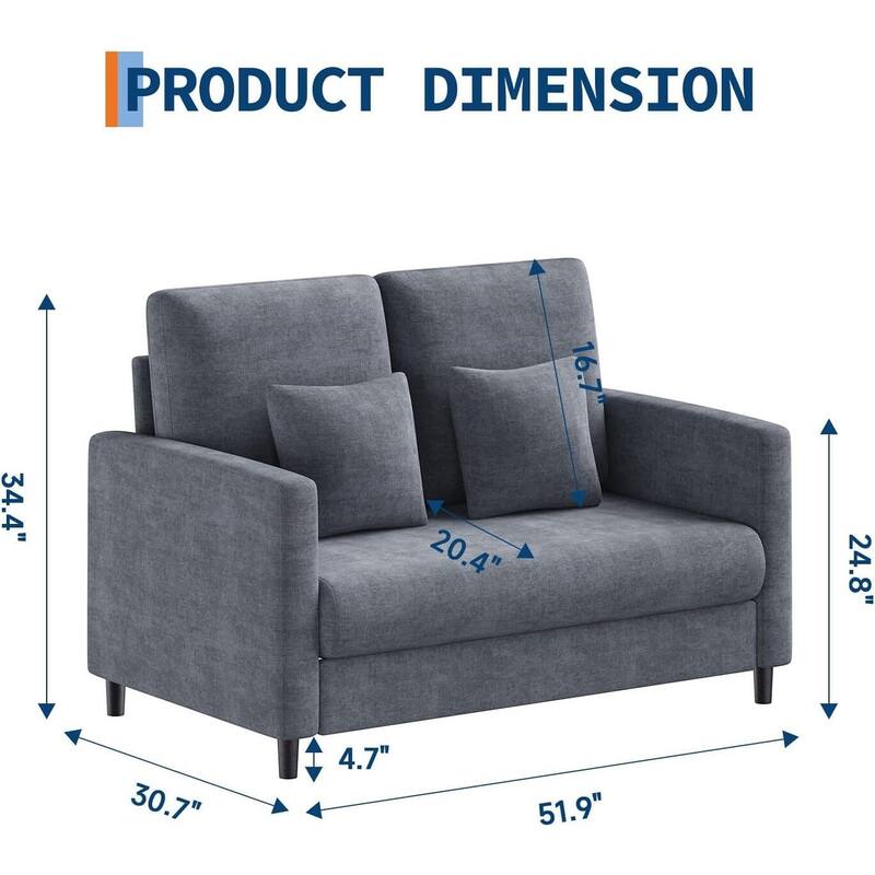 51" Sofa Accent Chair, Chenille Loveseat Reading Couch