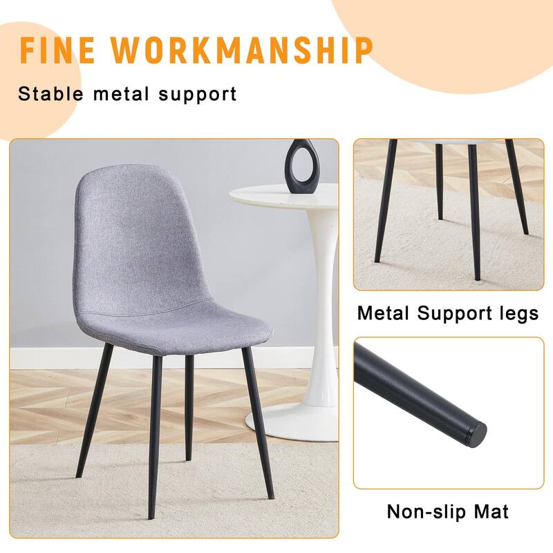 Luxury Simple Chair - Set of 4 Light Gray Linen-Cotton Material High Resilience Dining Chair with Metal Black Leg.Integr