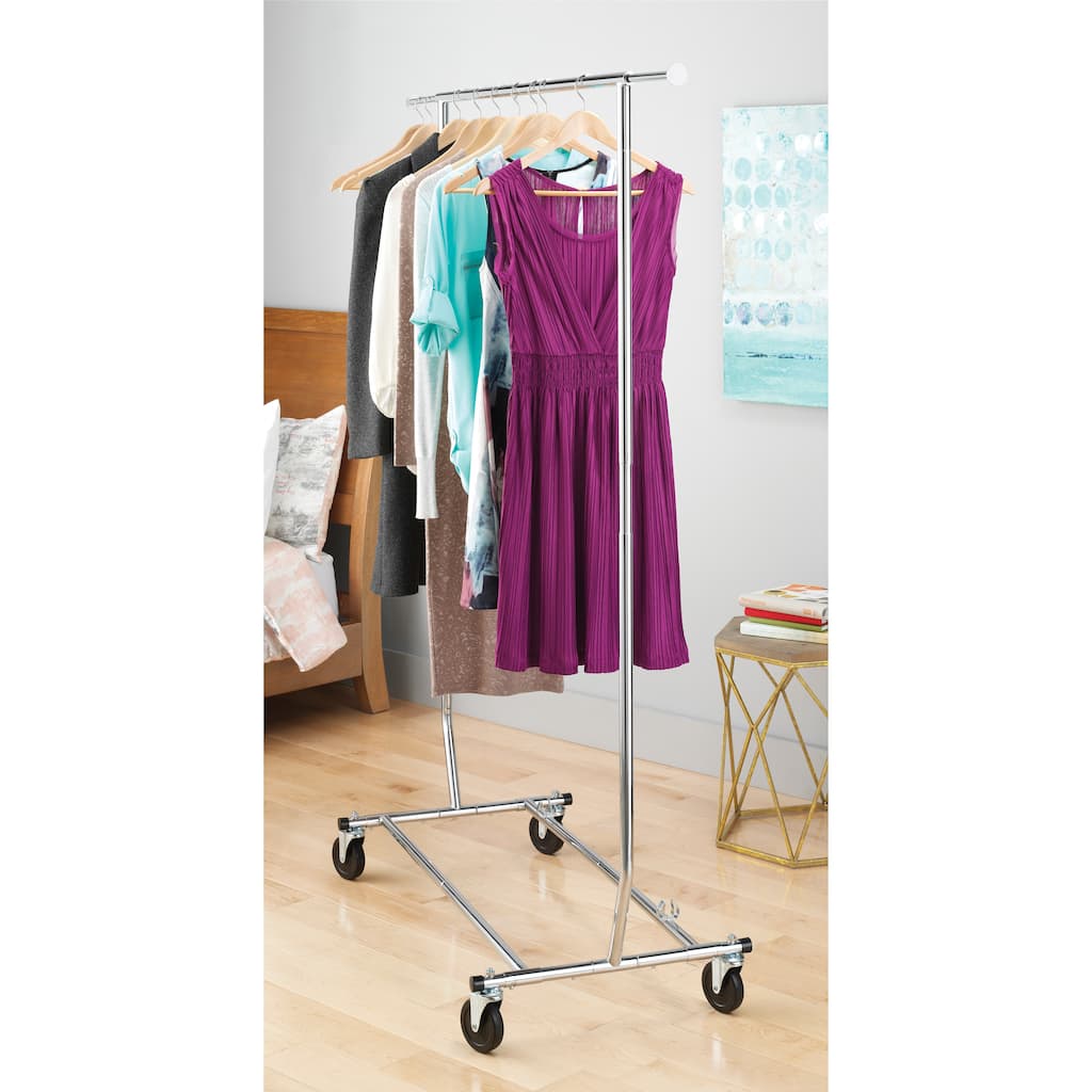 Whitmor Collapsible Rolling Garment Rack - Chrome