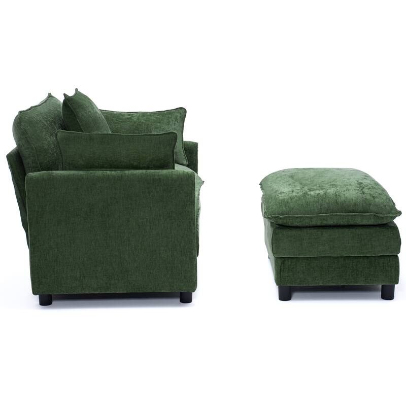 39.4" Chenille Accent Chair Club Chair with Ottoman, Living Room Chair Upholstered Armchair, Chaise Lounge Chair