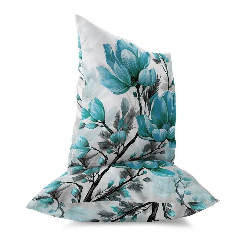 Turquoise And Grey Zinnia Zest Faux Suede Throw Pillow Zipper