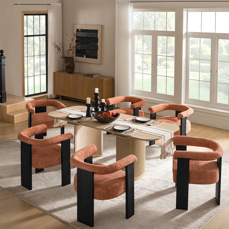 Georg Modern Boucle Dining Chair with Solid Wood Legs Set of 6 by HULALA HOME