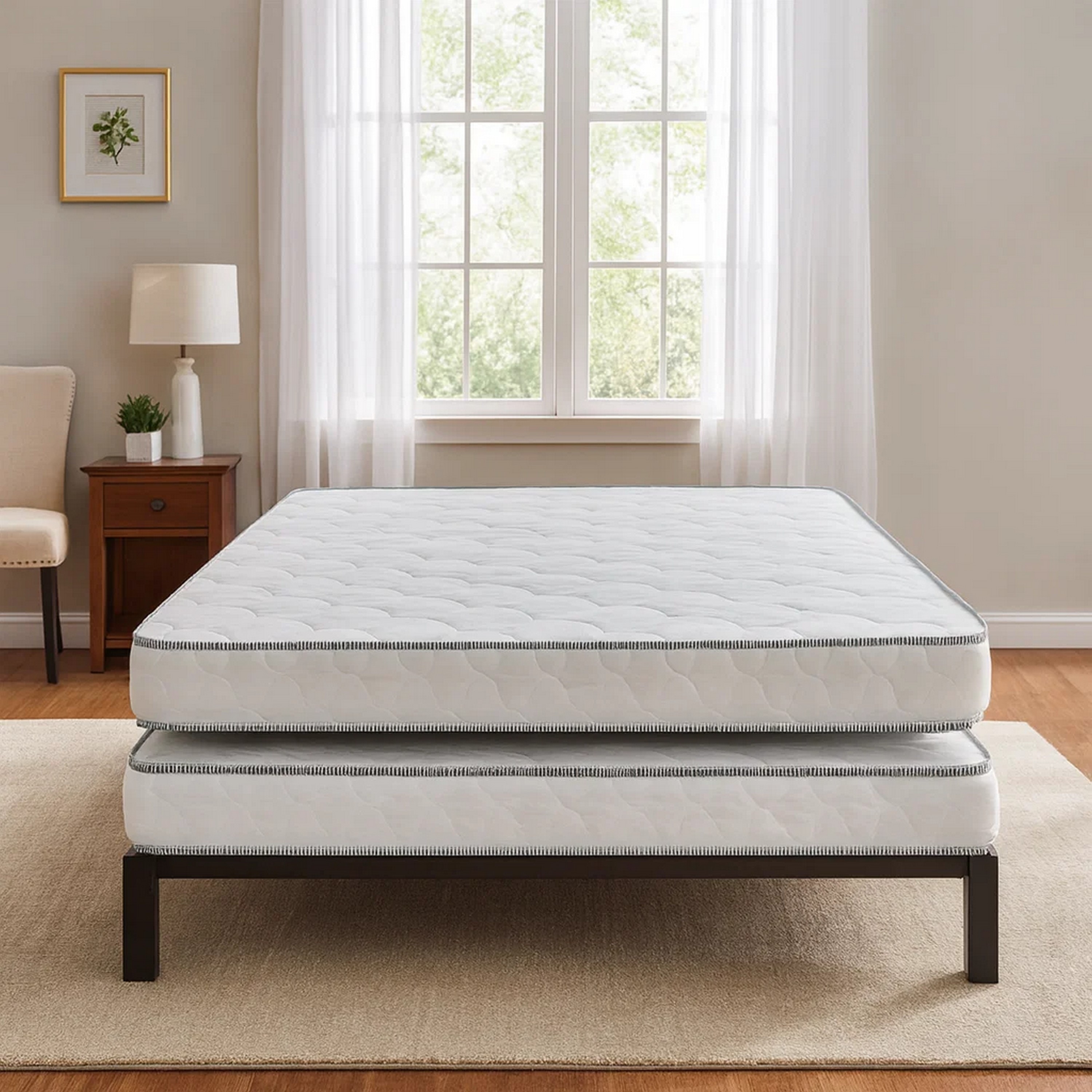 Sly 6 Inch Full Size Mattress Set of 2, Medium Polyurethane Foam