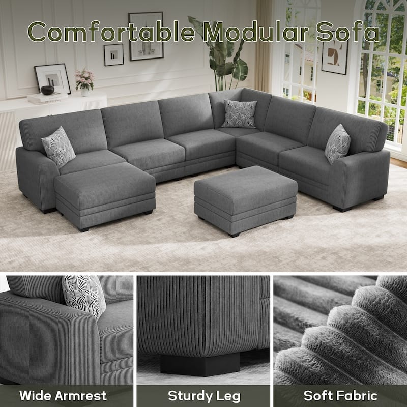 8 Piece Modular Corduroy Sectional With Ottoman