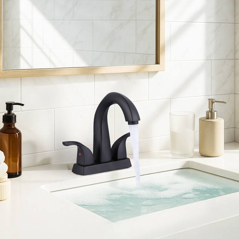 WOWOW 4 in. Centerset Double-Handle Bathroom Faucet with Pop Up Drain