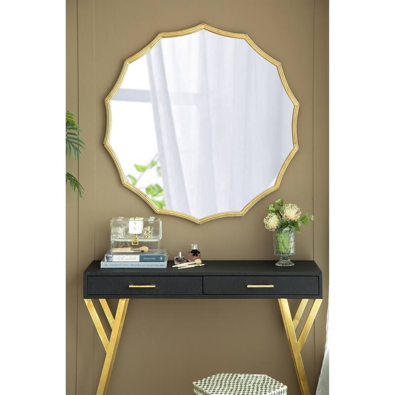 Round Sunburst Wall Mirror with Gold Finish - Gold
