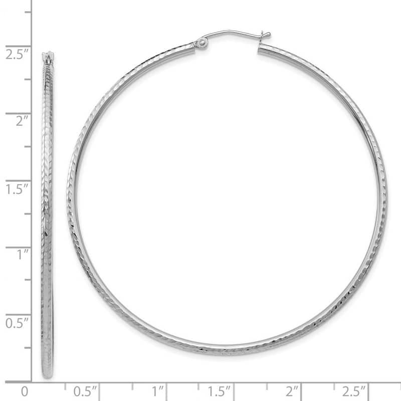 Curata 14k White Gold Hollow Polished Hinged Post Sparkle Cut Round Tube Hoop Earrings - 56x56mm