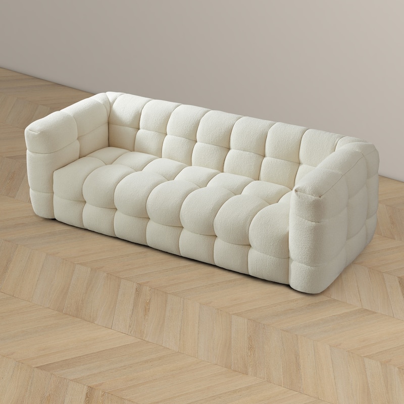 Magic Luxury Mid Century Modern Tufted Cream Boucle Couch