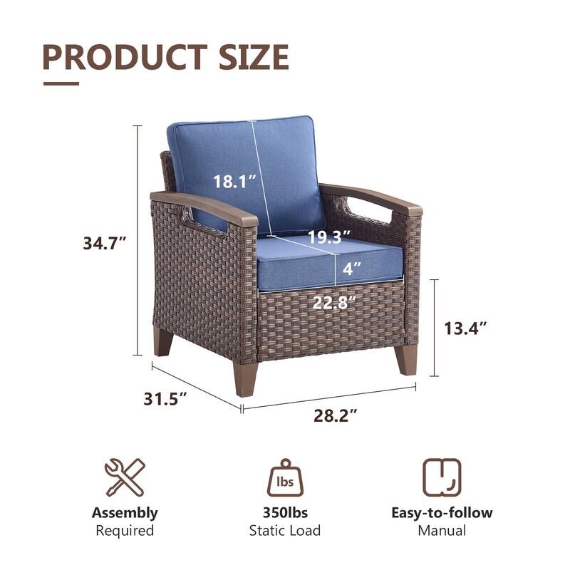 Gymojoy Wicker Patio Chairs Set of Two with Olefin Cushions Water-Resistant