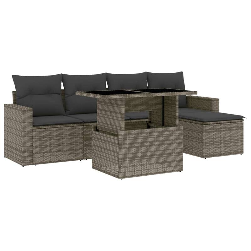 vidaXL Patio Sofa Set with Cushions Outdoor Furniture 6 Piece Poly Rattan - 21.7 x 39.4 x 28.7 in