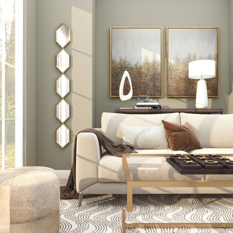 Metal Slim Stacked Chain 5 Layer Wall Mirror with Various Pattern and Foil Detailing - Silver, Gold, or Black