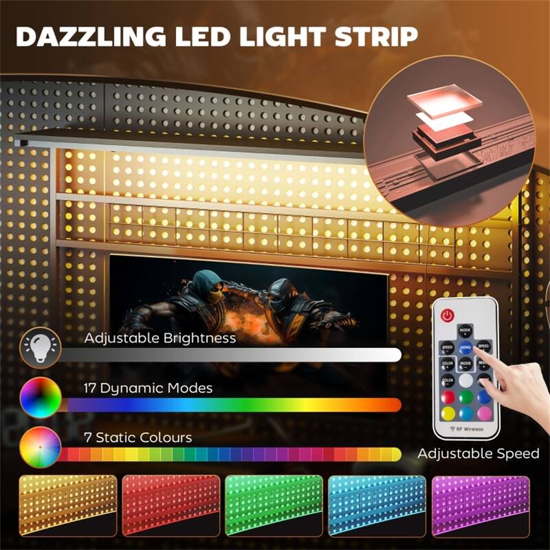 Modern L-Shaped Gaming Desk with Adjustable RGB Lighting and Rolling Keyboard Shelf USB Port