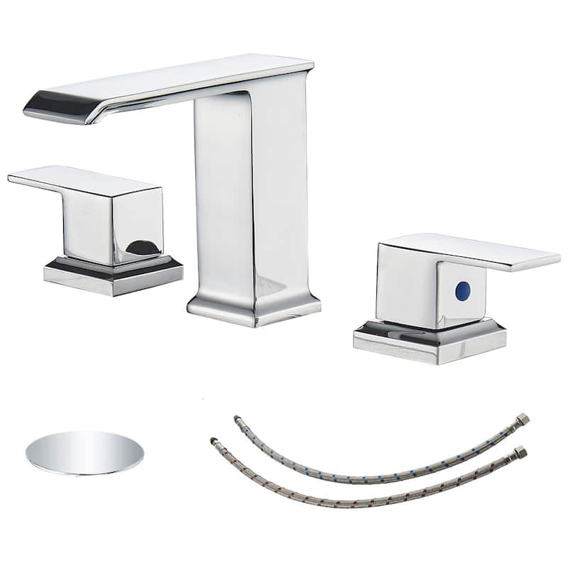2-Handle Widespread Bathroom Faucet with Pop-up Drain and Supply Hose - Chrome