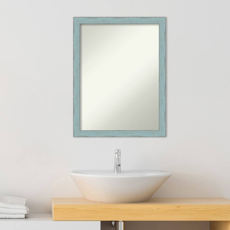 Non-Beveled Wood Bathroom Wall Mirror - Sky Blue Rustic Frame