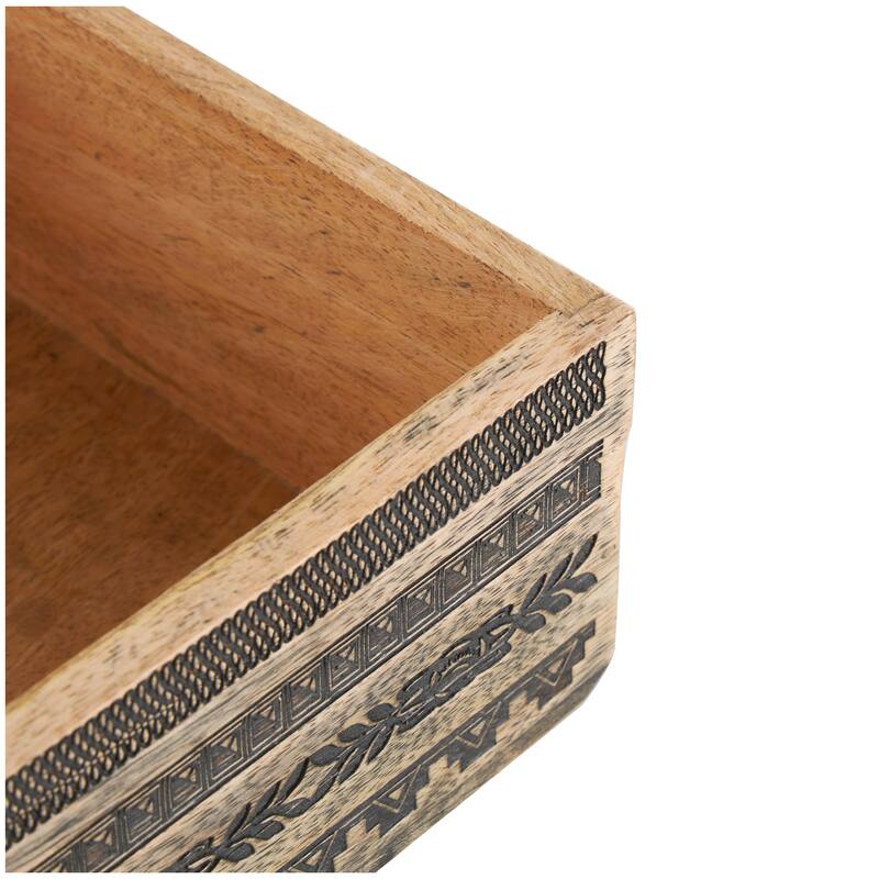 Brown Mango Wood Handmade Storage Scroll Box with Gold Accents (Set of 3)