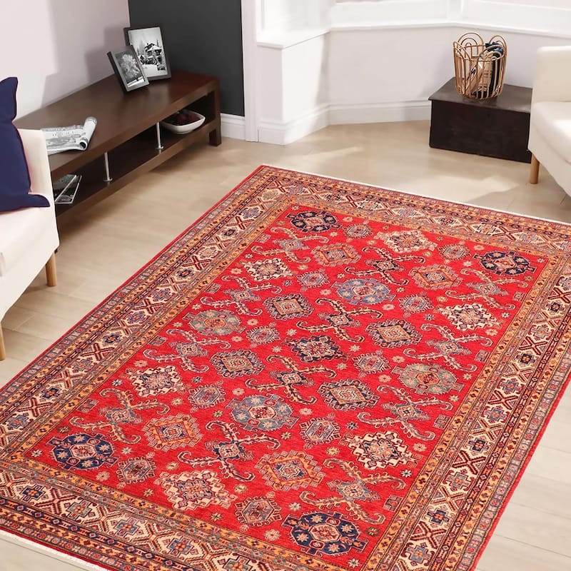 Super Tribal Kazak Lorinda Red/Beige Hand-knotted Rug - 8'3 x 9'8 - 8'3" x 9'8"