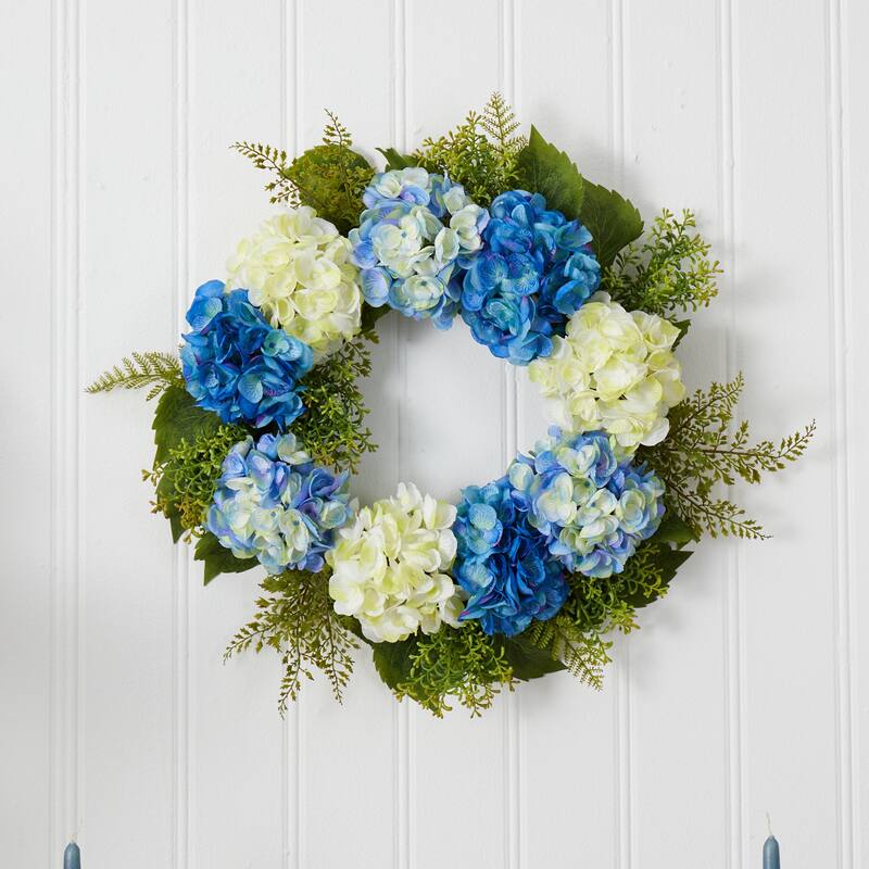 Hydrangea Decorative Spring Floral Wreath, 24-Inch, Unlit