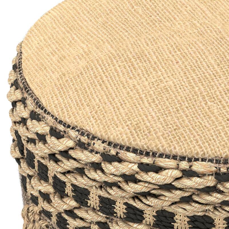 WYNDENHALL Magdalena Contemporary Round Woven Pouf in Natural, Black Jute