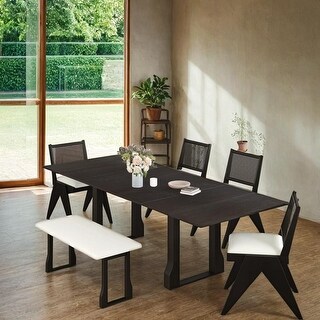 6-Piece 82.7inch Extendable Dining Table Set with 4 Wicker Back ...