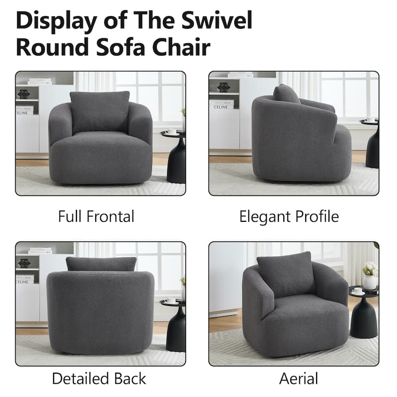 360°Swivel Round Upholstered Comfy Chair With One Soft Pillow, Teddy Fleece High-Resilience Sponge Single Sofa