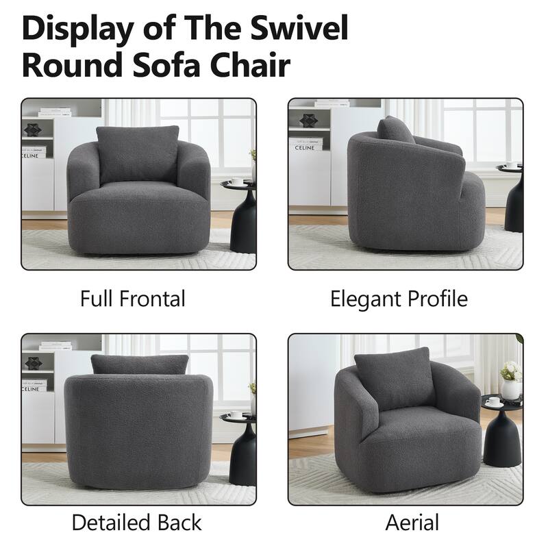 Roomfitters 360° Swivel Teddy Fleece Cuddle Chair, High-Resilience Round Accent Sofa with Soft Pillow