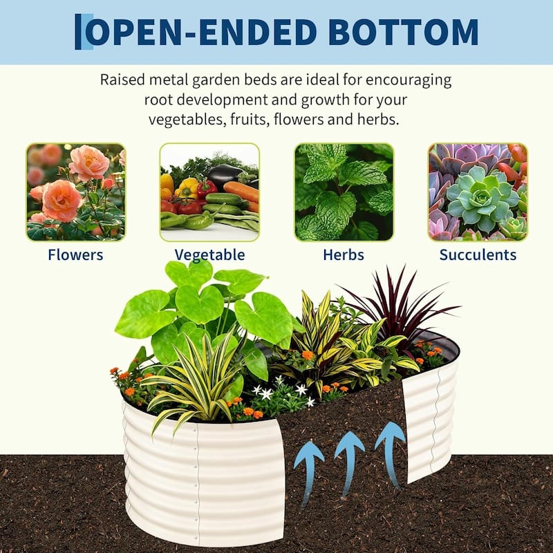 2-Pack 4x2x2FT Galvanized Steel Raised Garden Bed Kit for Vegetables Herbs and Flowers Beige