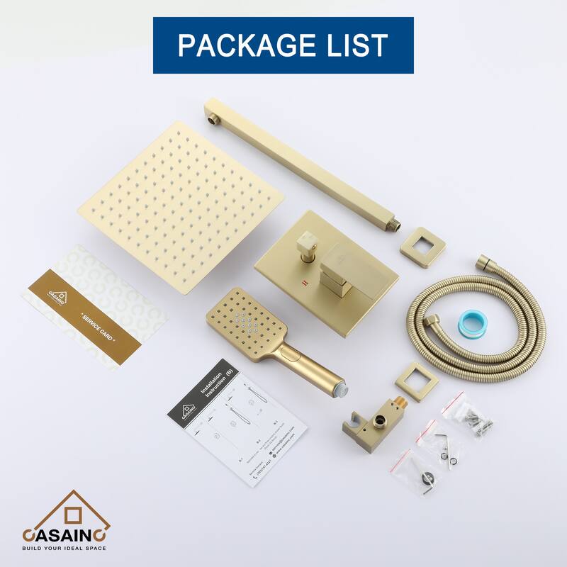 3-Spray Pattern 12 in. Wall Mount Shower System in Brushed Gold