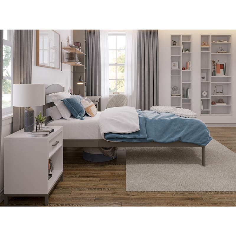 Twin XL Platform Bed - Grey Modern Design, Charging Station & Slat Kit