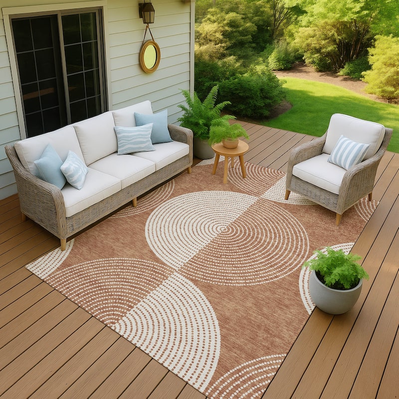 Machine Washable Indoor/ Outdoor Geo Circles Chantille Rug - Copper - 8' x 10'