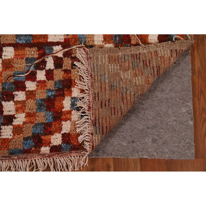 Hand Knotted Oriental 100% Wool Carpet Modern Geometric Red Moroccan Area Rug - 7' 9'' X 5' 6''