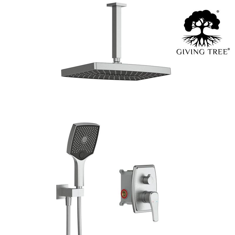 GIVINGTREE Single Handle 3 Spray 14 In.rectangular Ceiling Mounted Shower Faucet With Valve