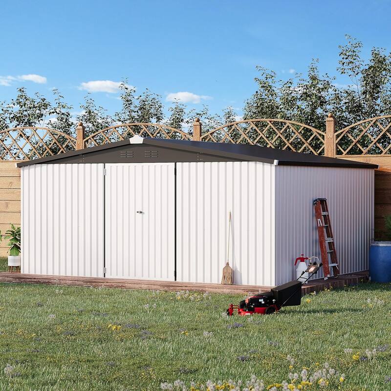 AECOJOY Outdoor Extra Large Storage Metal Shed with Lockable Doors