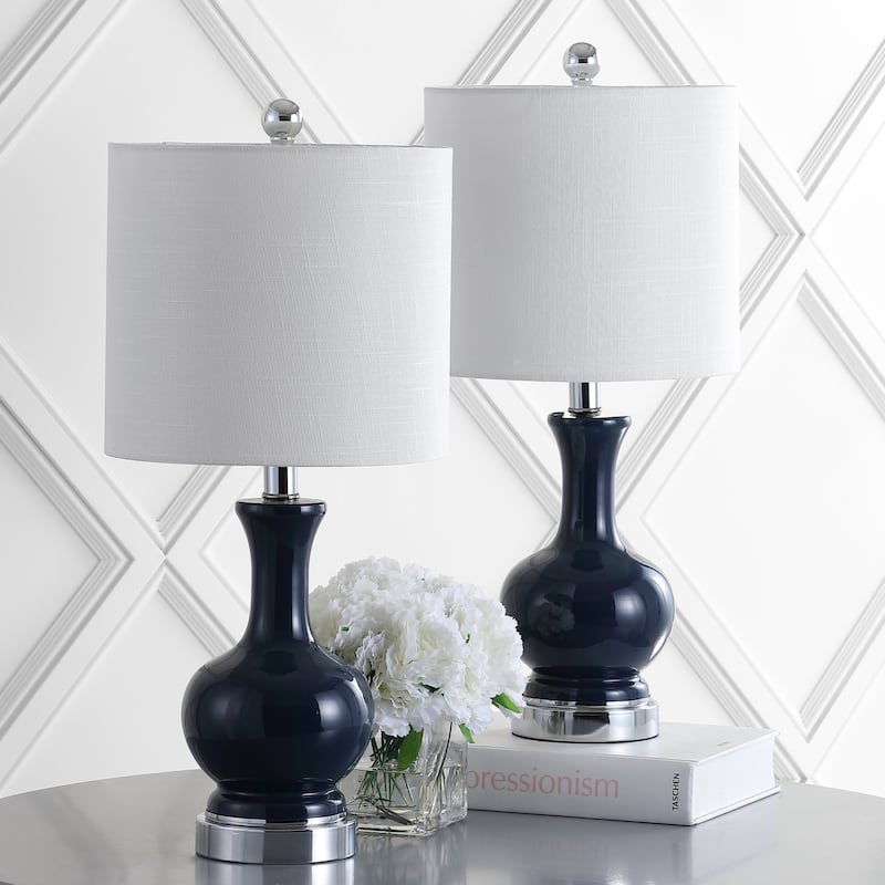 Vermont 22" Glass/Metal LED Table Lamp, White (Set of 2) by JONATHAN Y