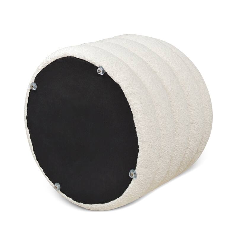 19" Oversized Round Upholstered Storage Ottoman, Sturdy Solid Birchwood and Plywood Frame, Boucle