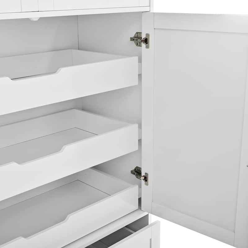 Farmhouse Kitchen Pantry, 40"W - 4-Door Freestanding Cabinet with Pull-Out Trays, Drawers & Pan Storag