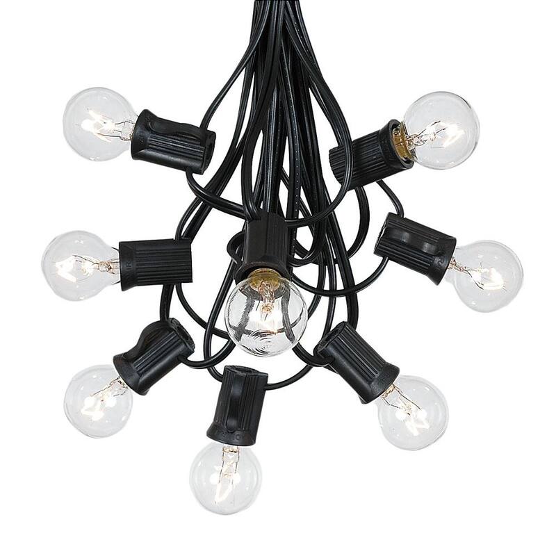 25 Foot G30 Outdoor Globe Patio String Lights - Set of 25 G30 Clear Bulbs - Black