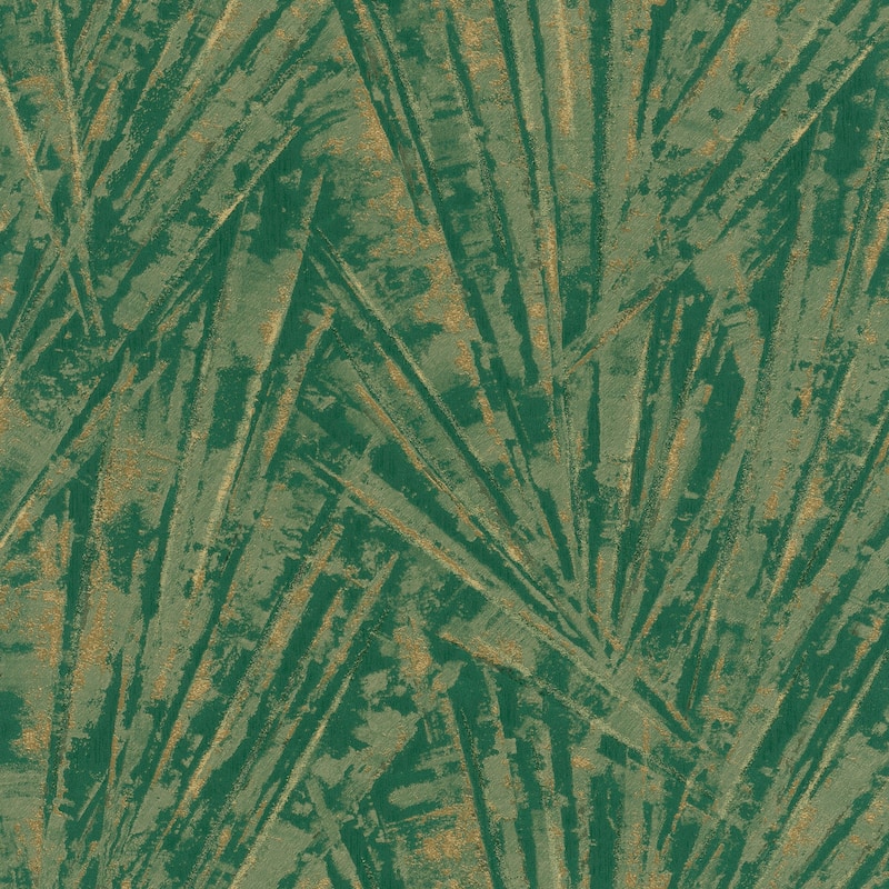 Galerie Wallcoverings Energy Collection Metallic Fan Palm Effect Wallpaper Roll - 33 feet long x 27.5 inches wide - Green