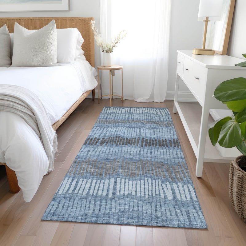 Machine Washable Indoor/ Outdoor Chantille Abstract Stripe Rug