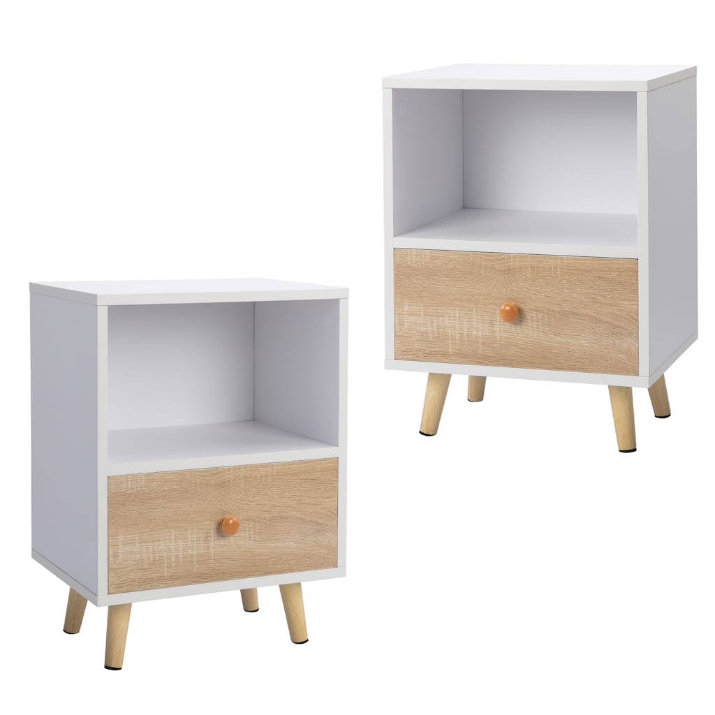 Modern White Bedside Table with Drawer and Storage Shelf, Multi-Purpose End Table