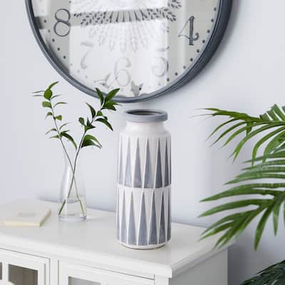 The Novogratz Gray Ceramic Vase with Triangle Patterns